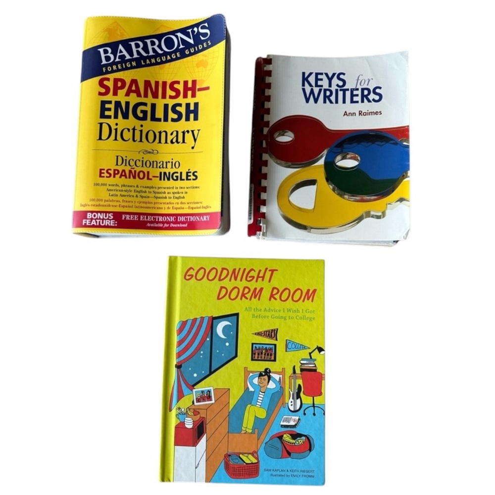 3 Books - Spanish-English Dictionary, Keys to Writing & Goodnight Dorm Room